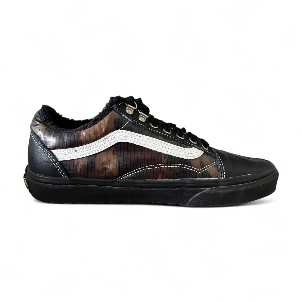 Vans Old Skool Camo Leather Low Skate Shoes Black Mens 8.5 Women's 10
